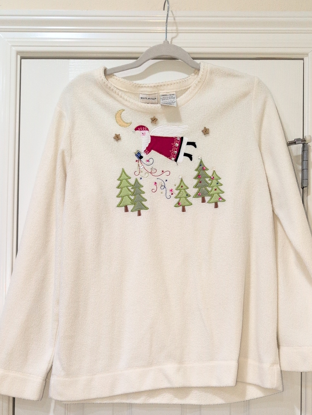 White Stag Cream Fleece Sweatshirt with Embroidered Angel and Trees